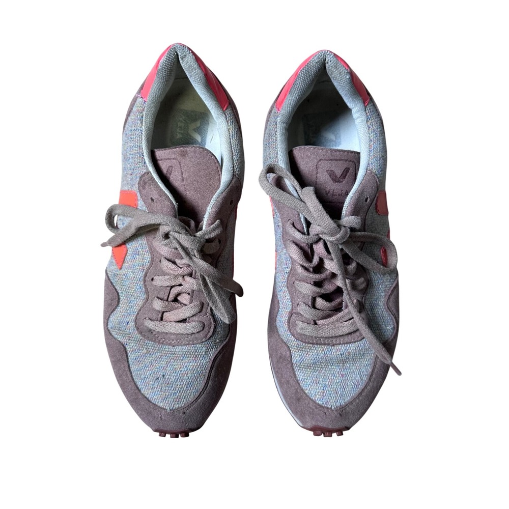 Veja Rio Branco Flannel Suede Sneakers Grey Mauve Neon Orange Womens 8 EU 39